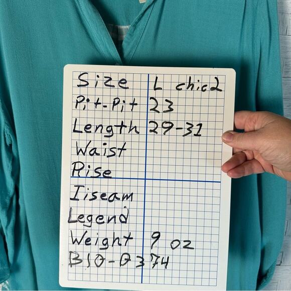 Chico’s Button Down Shirt-Tunic teal and white striped back coastal grandma - Picture 9 of 9